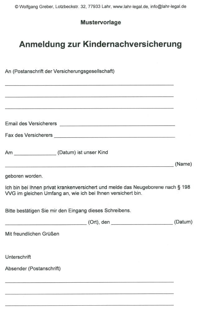 Anmeldung eines Neugeborenen bei der Krankenversicherung