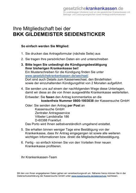 Antrag auf Mitgliedschaft bei der neuen Krankenkasse