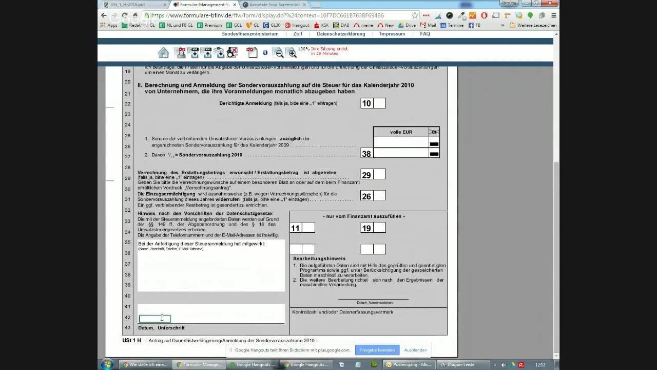 Füllen Sie die notwendigen Formulare aus