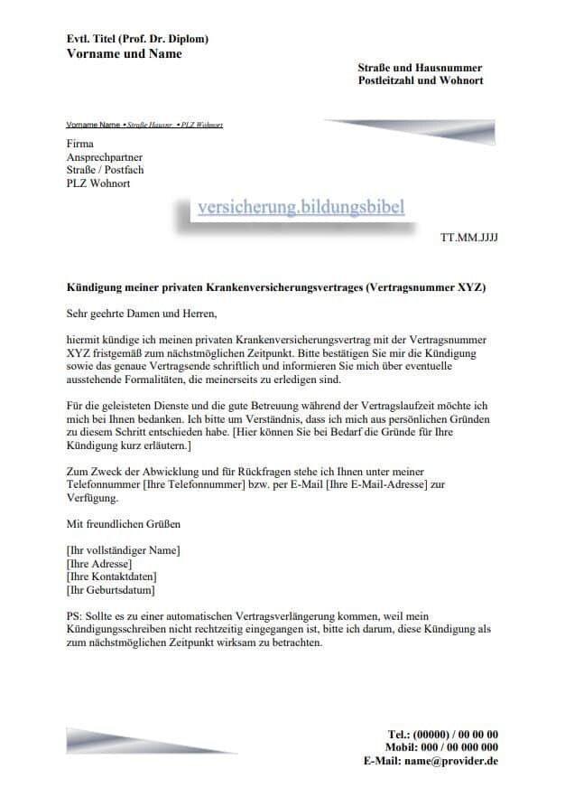 Kündigung bei Wechsel in die Private Krankenversicherung (PKV)