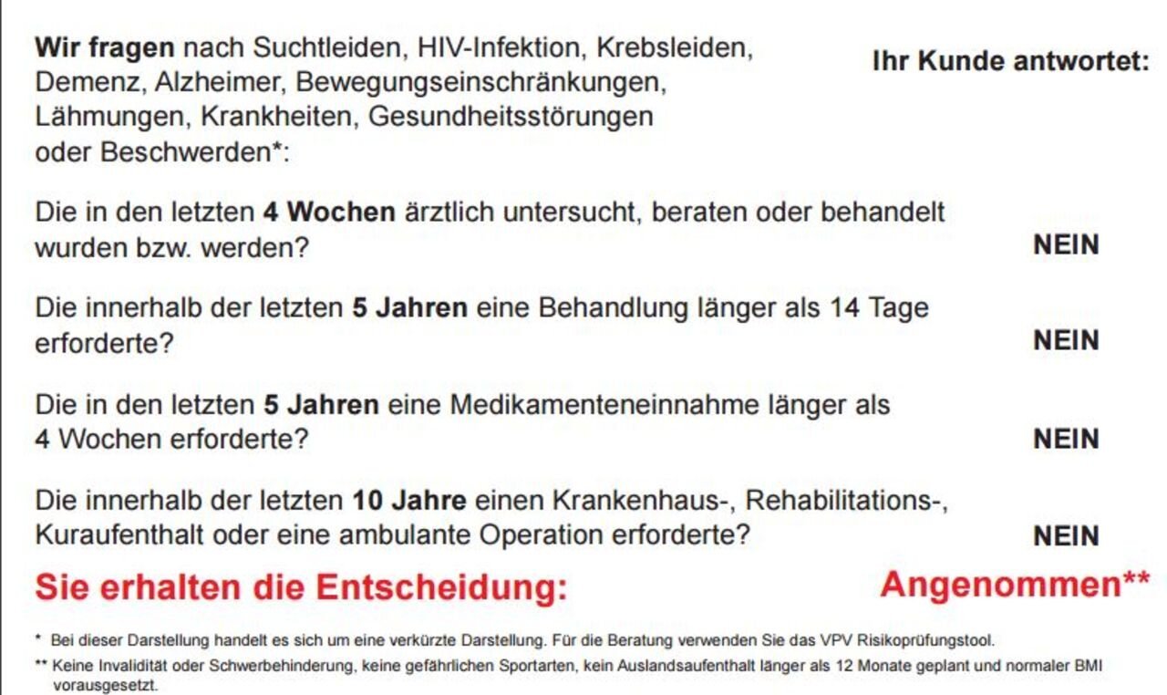 Vorvertragliche Gesundheitsfragen und deren Bedeutung