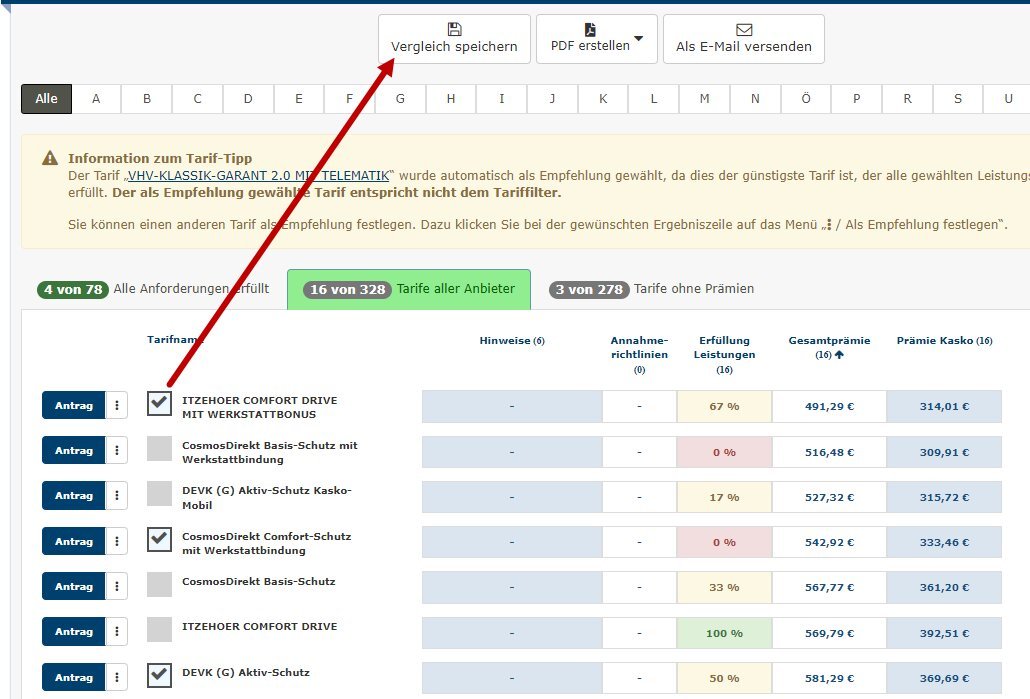 Wie kann ich meinen aktuellen Tarif mit anderen vergleichen?